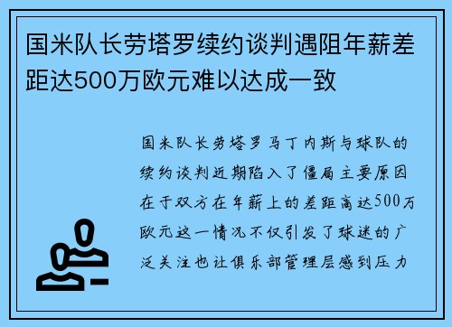 国米队长劳塔罗续约谈判遇阻年薪差距达500万欧元难以达成一致